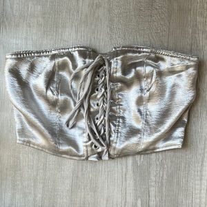 Silver lace-up crop top (fits XS or S)